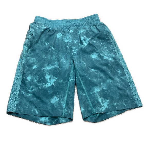 MENS LULULEMON T.H.E SHORTS H2O AQUA BLUE TIE-DYE LINED PULLON DRAWSTRING - Picture 4 of 13